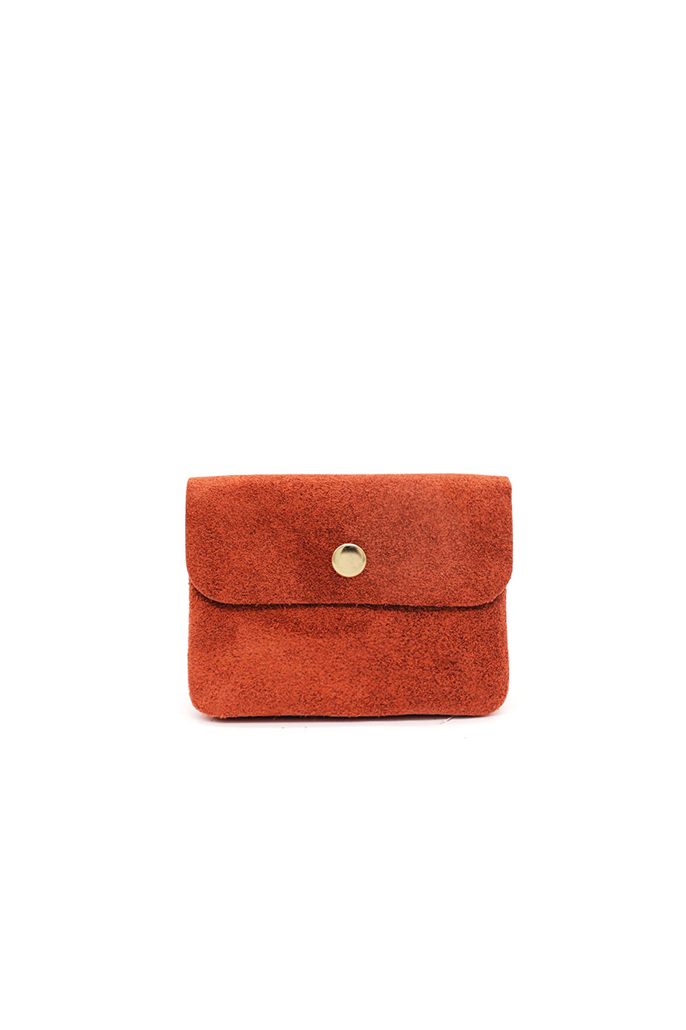 Compact Snap Button Slim Fit Italian Genuine Suede Purse - Orange image