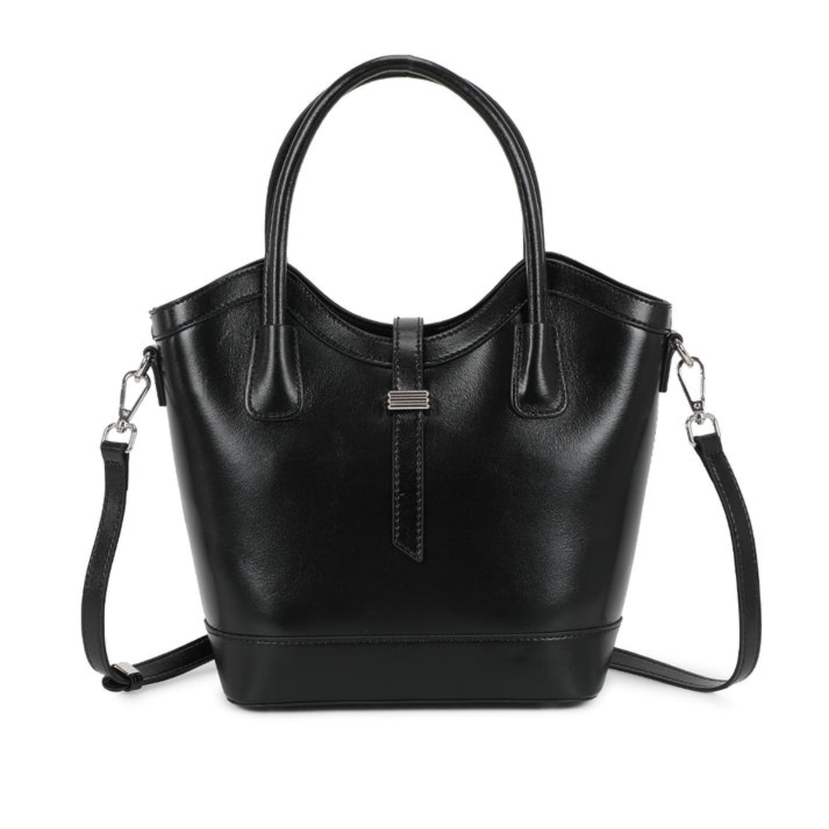 Versatile  Structured Design Genuine Leather Handbag - BLACK image