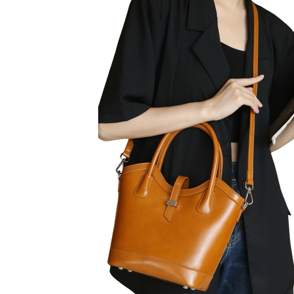 Versatile  Structured Design Genuine Leather Handbag image 4
