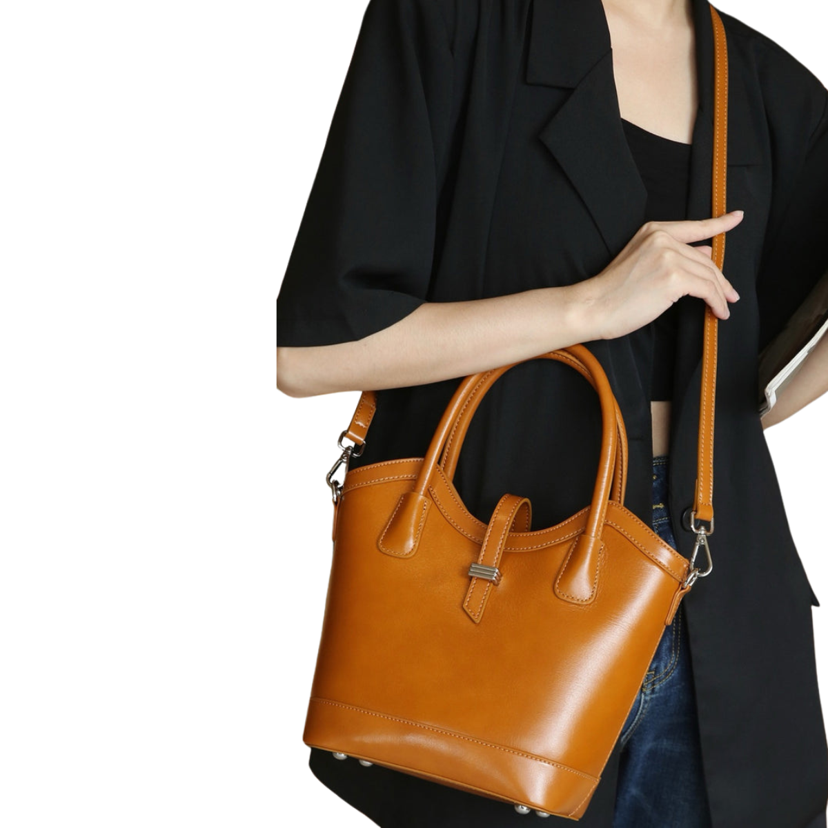 Versatile  Structured Design Genuine Leather Handbag image 4