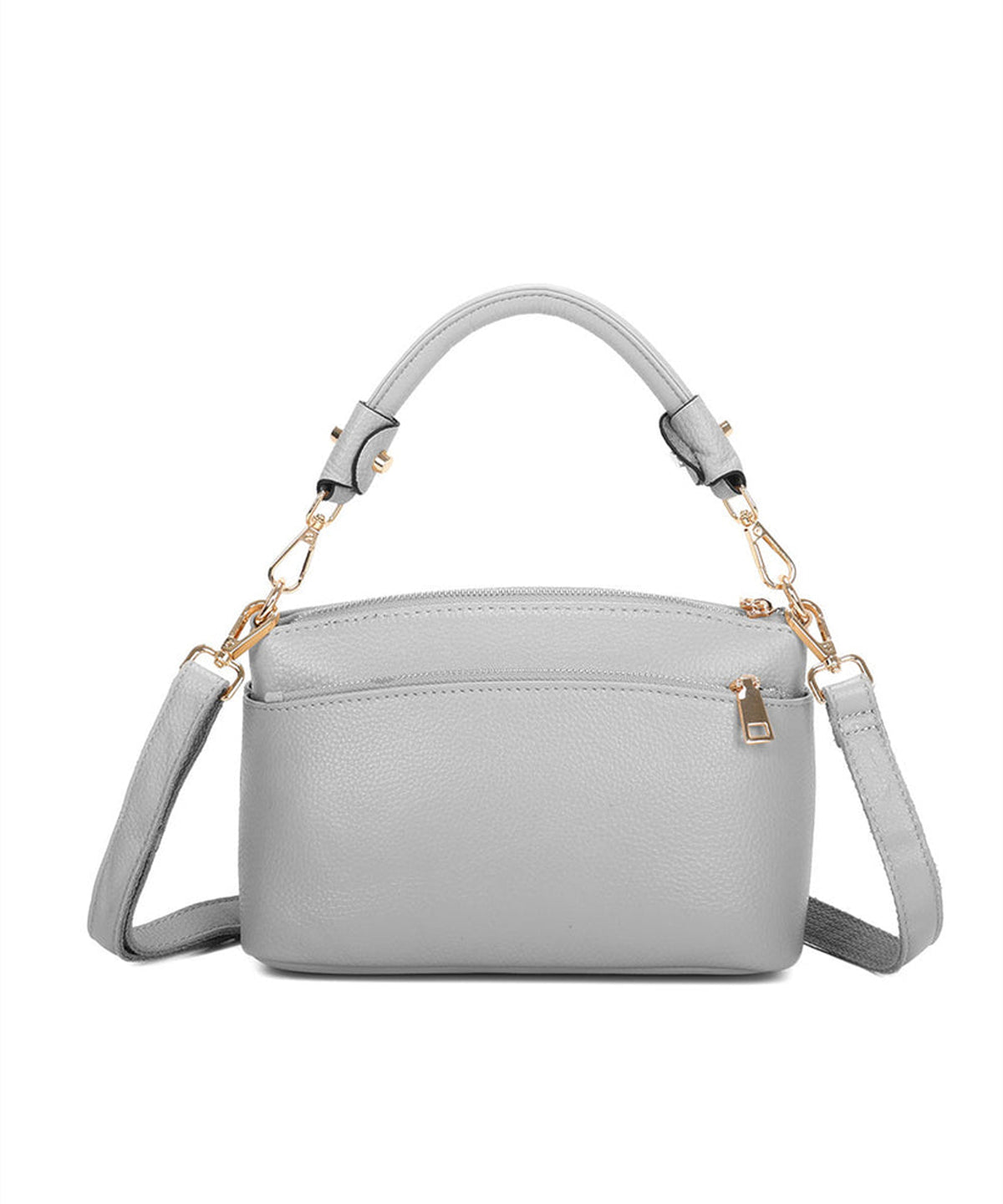 Elegant Gold Accents Genuine Leather Shoulder Bag - ASH GREY image