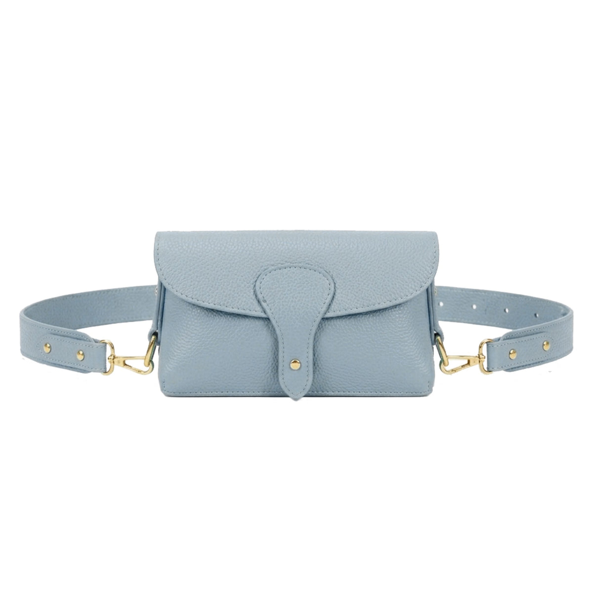 Genuine Leather Magnetic Flap Small Crossbody Handbag - LIGHT BLUE image