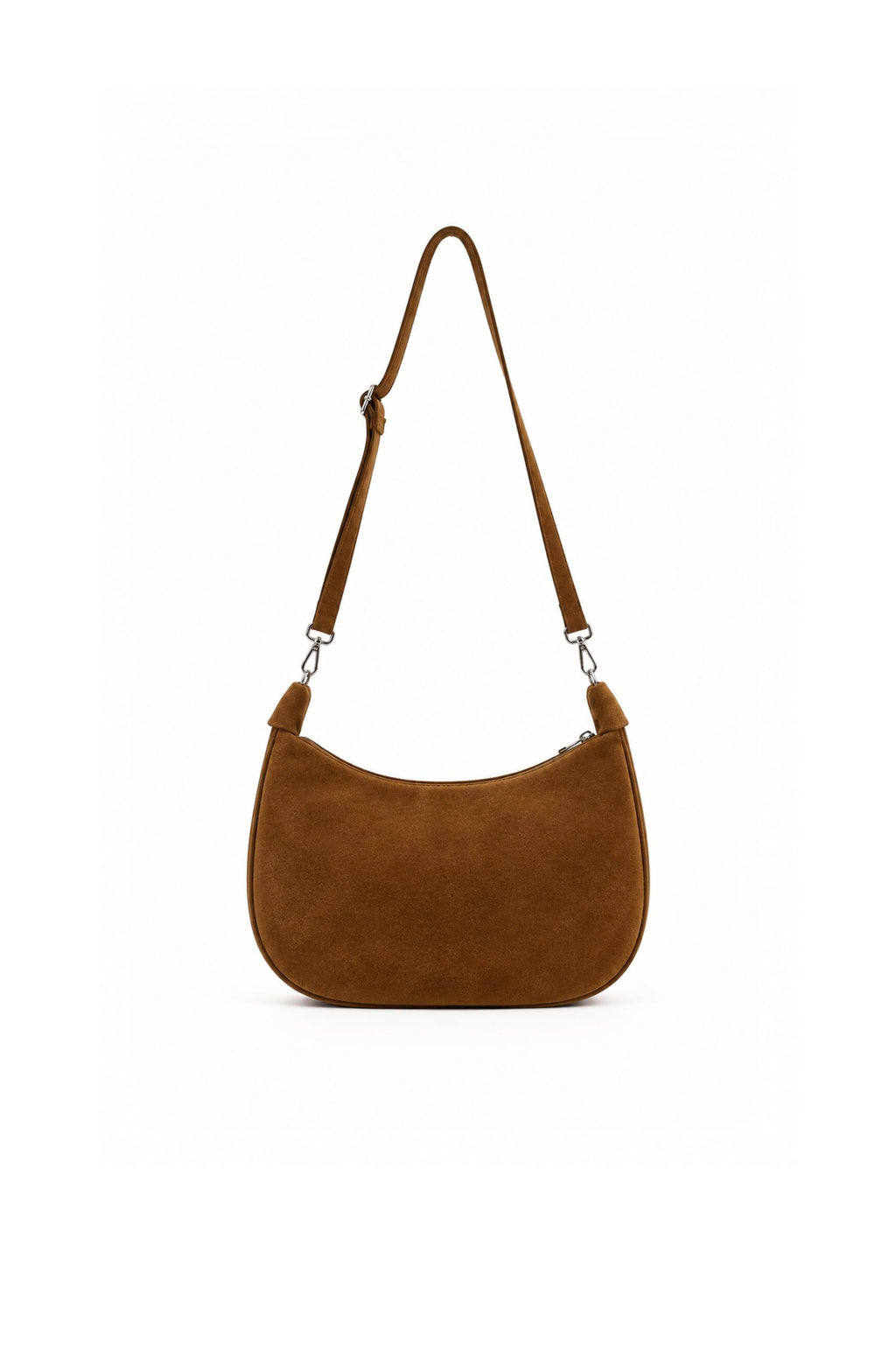 Genuine Italian Suede Hobo Shoulder Bag with Adjustable Stra - Tan image