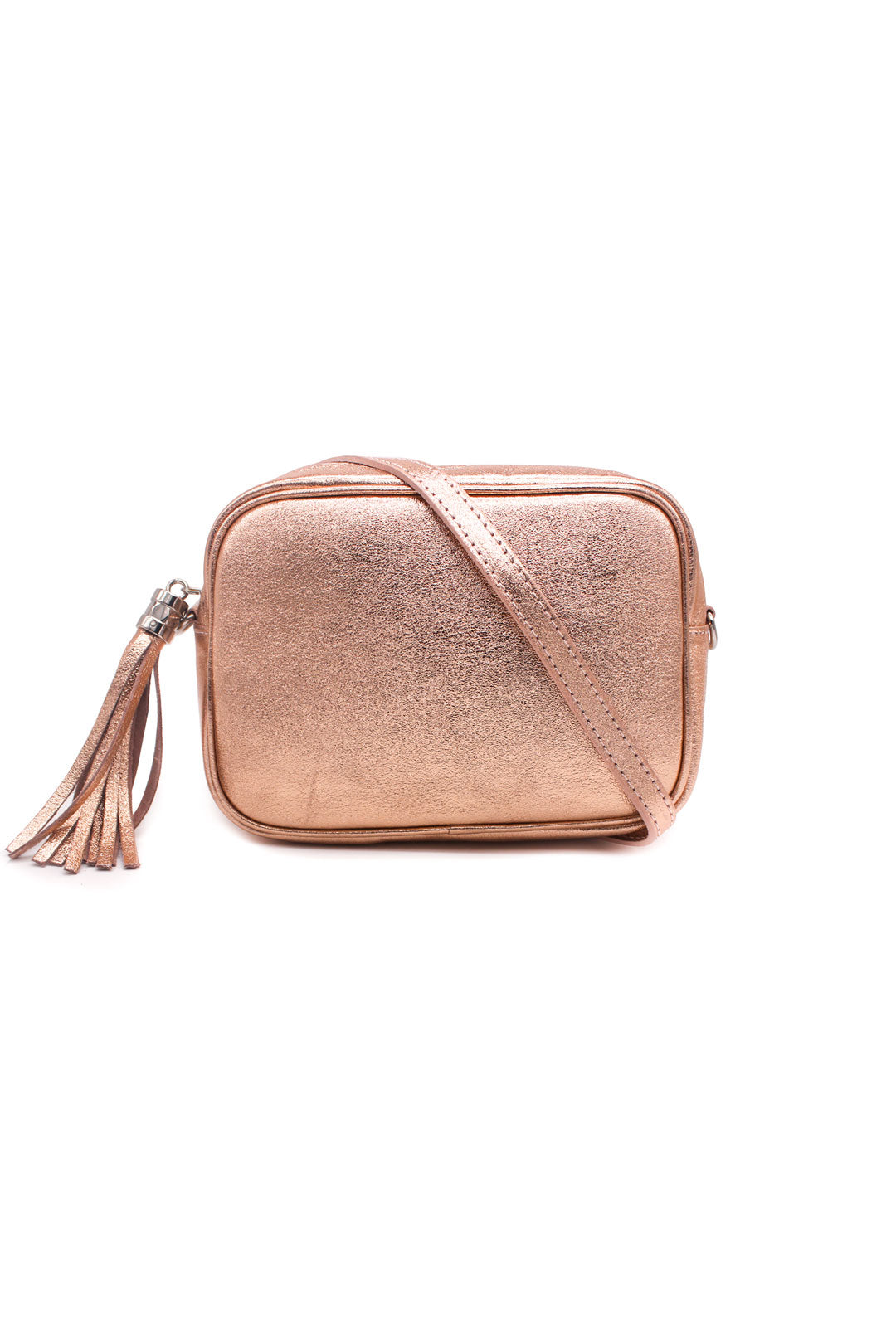Tassel Charm Genuine Italian Leather Camera Handbag Crossbody Bag - Rose Gold image