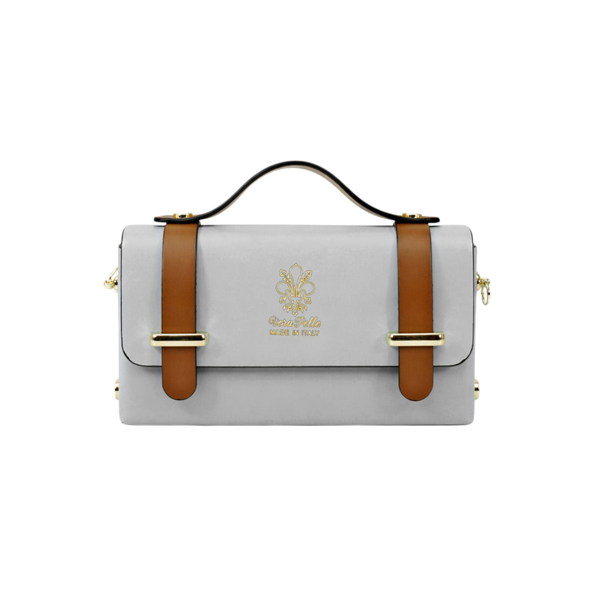Genuine Italian Leather Structured Crossbody Mini Bag - GREY image