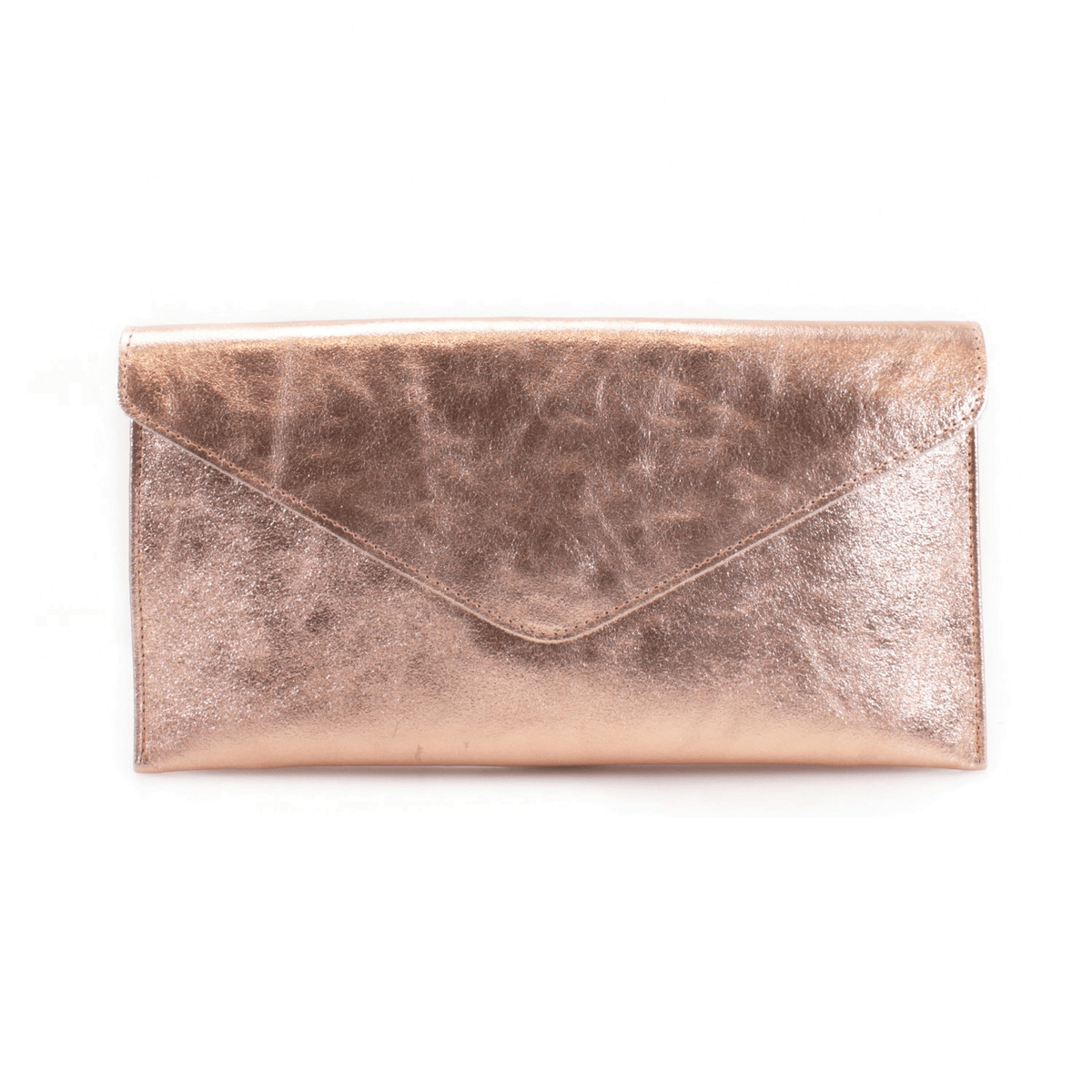 Shiny Envelope Real Leather Clutch with Long Chain Strap - Rose Gold image