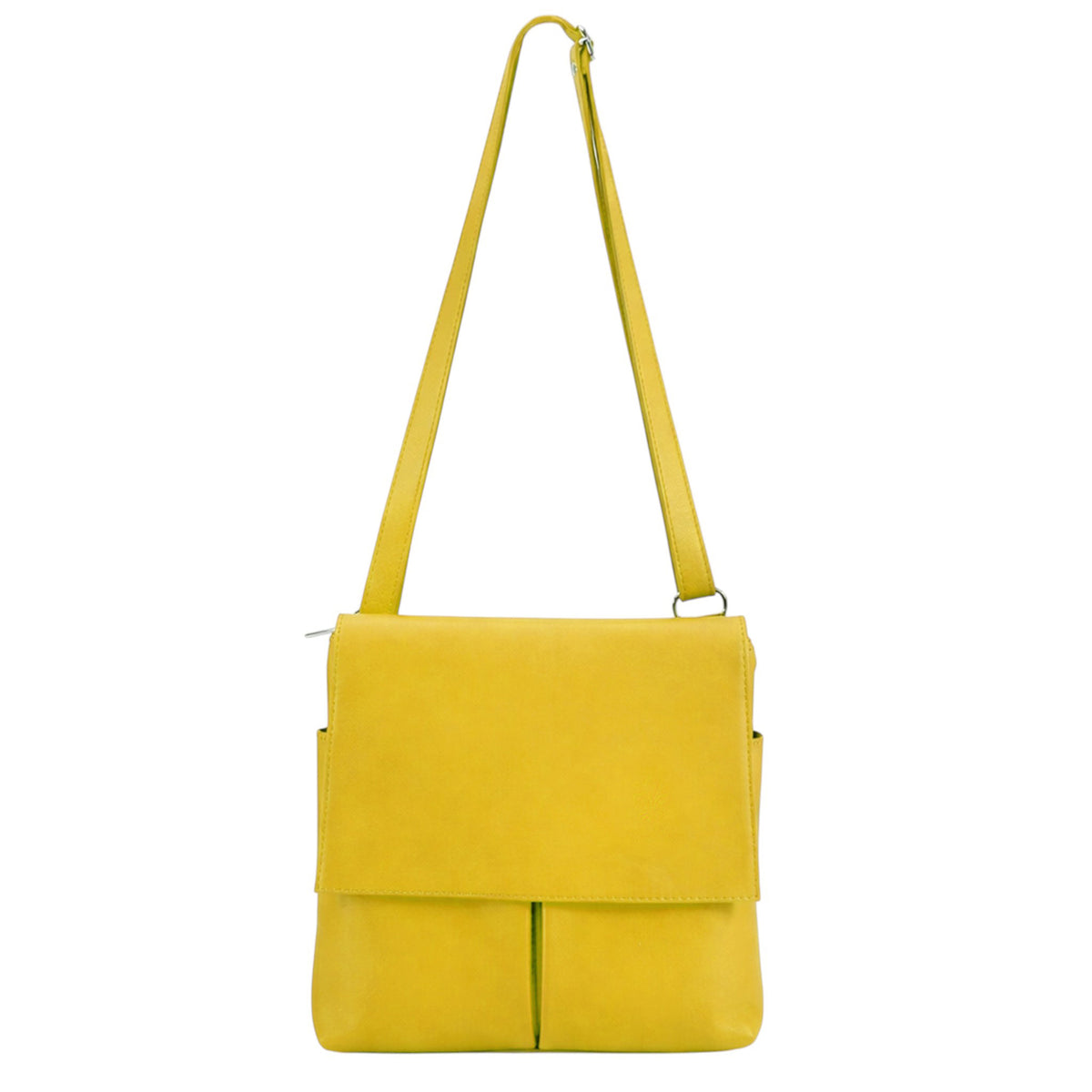 Genuine Leather Multi-Pocket Messenger Crossbody Bag - YELLOW image