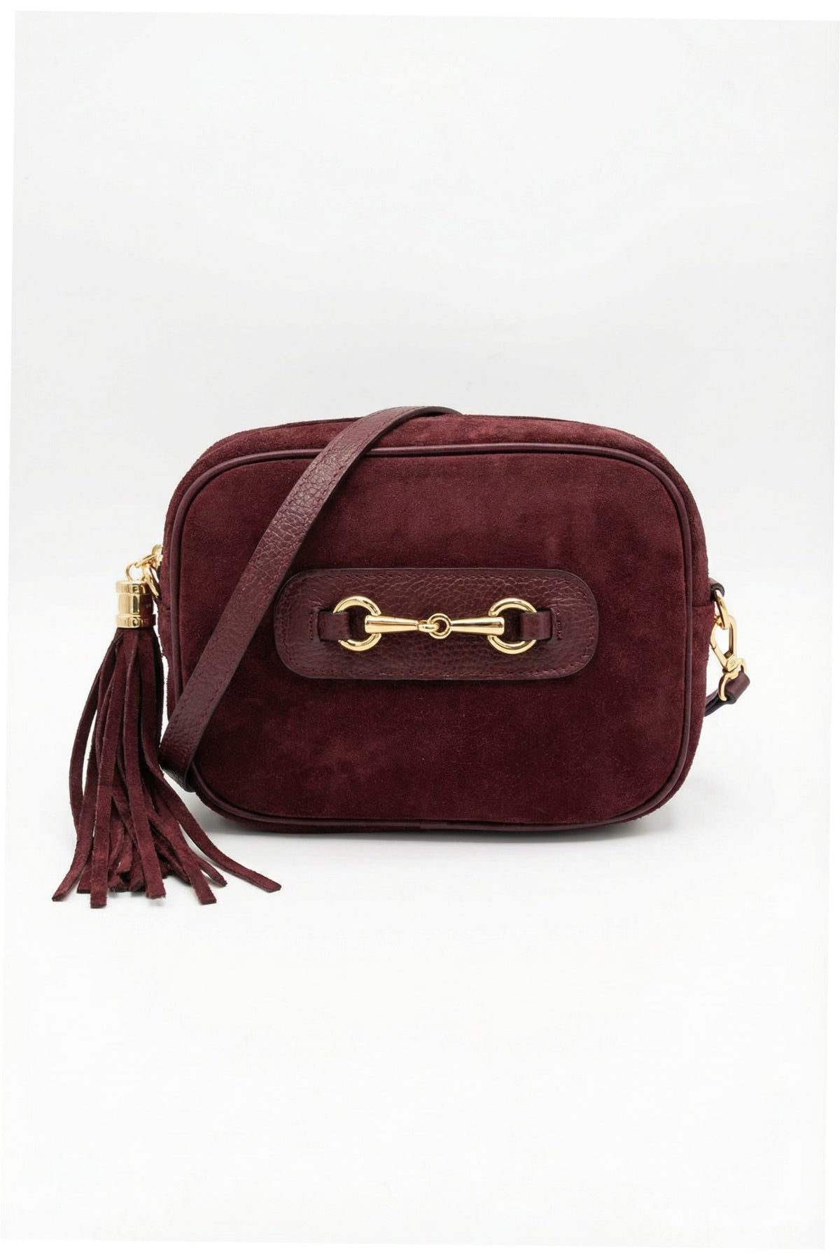 Italian Genuine Suede Crossbody Bag with Horsebit Detail image 0
