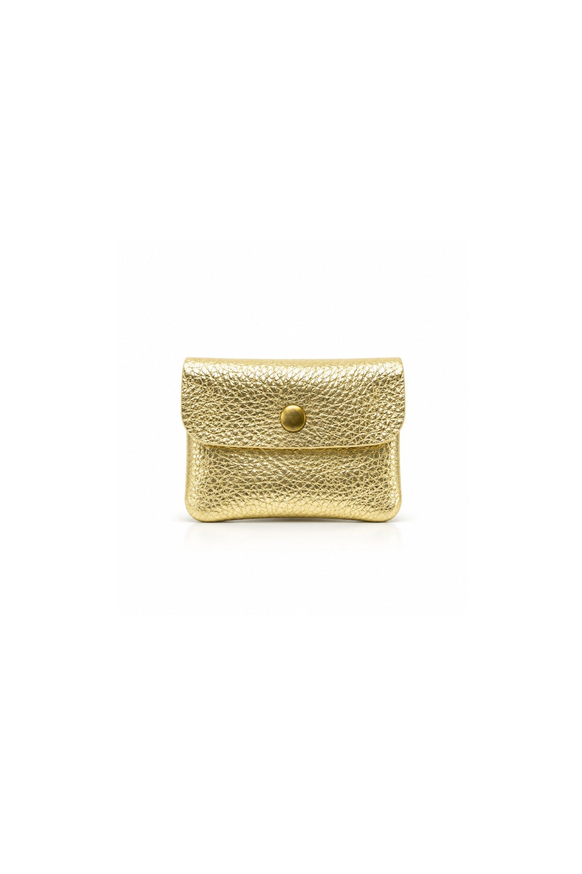 Genuine Italian Leather Compact Coin Purse with Snap Closure - Gold image