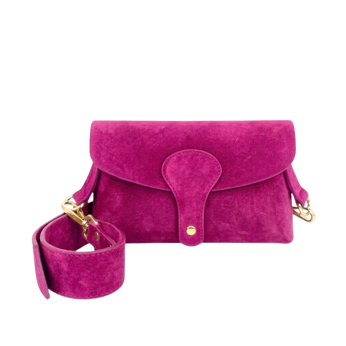 Suede Leather Magnetic Flap Small Crossbody Shoulder Bag - FUCHSIA image