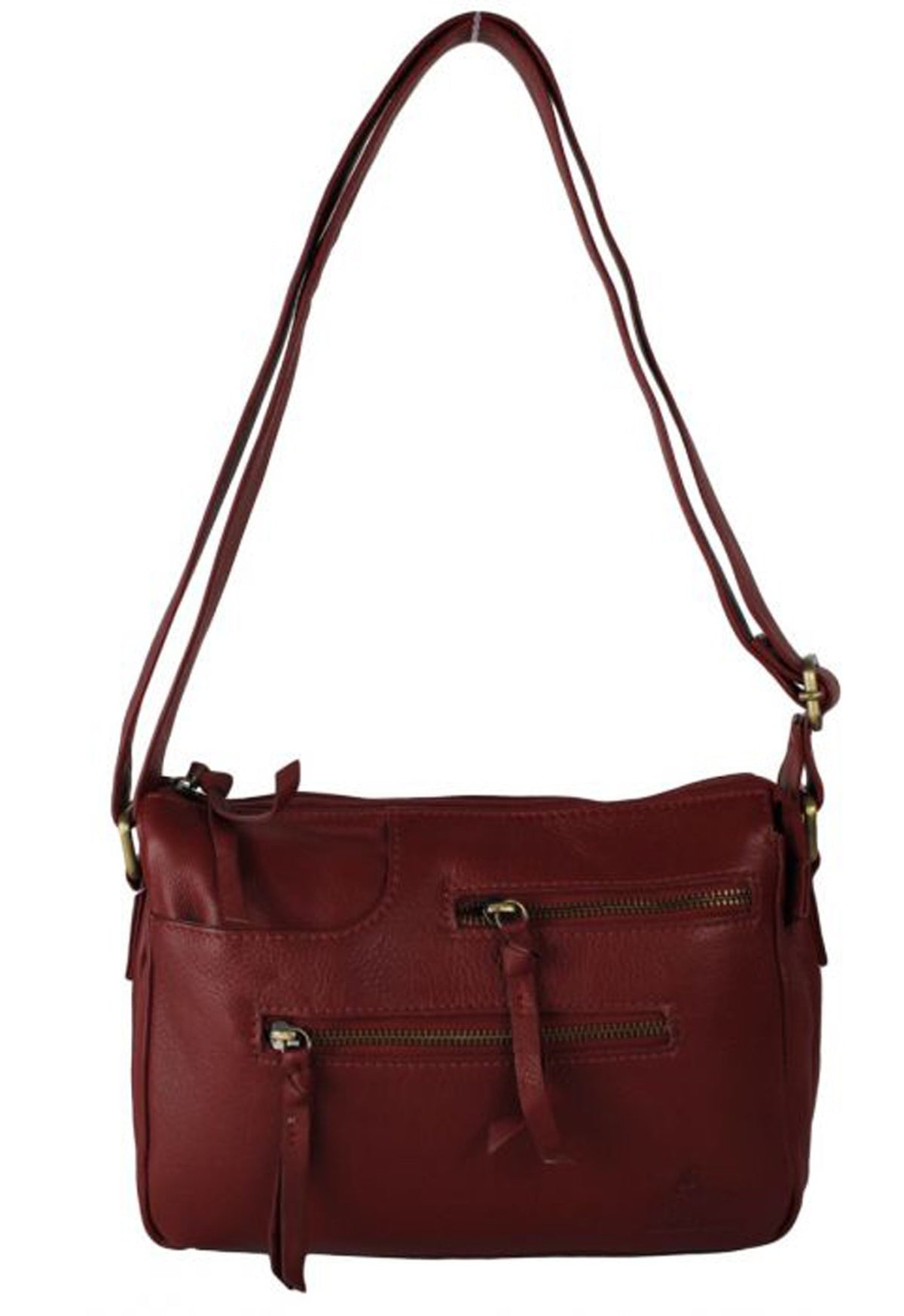 Double Front Zipper Compact Genuine Leather Shoulder Bag image 0