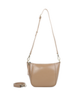Adjustable Strap Sleek Genuine Leather Crossbody Bag - ALMOND image