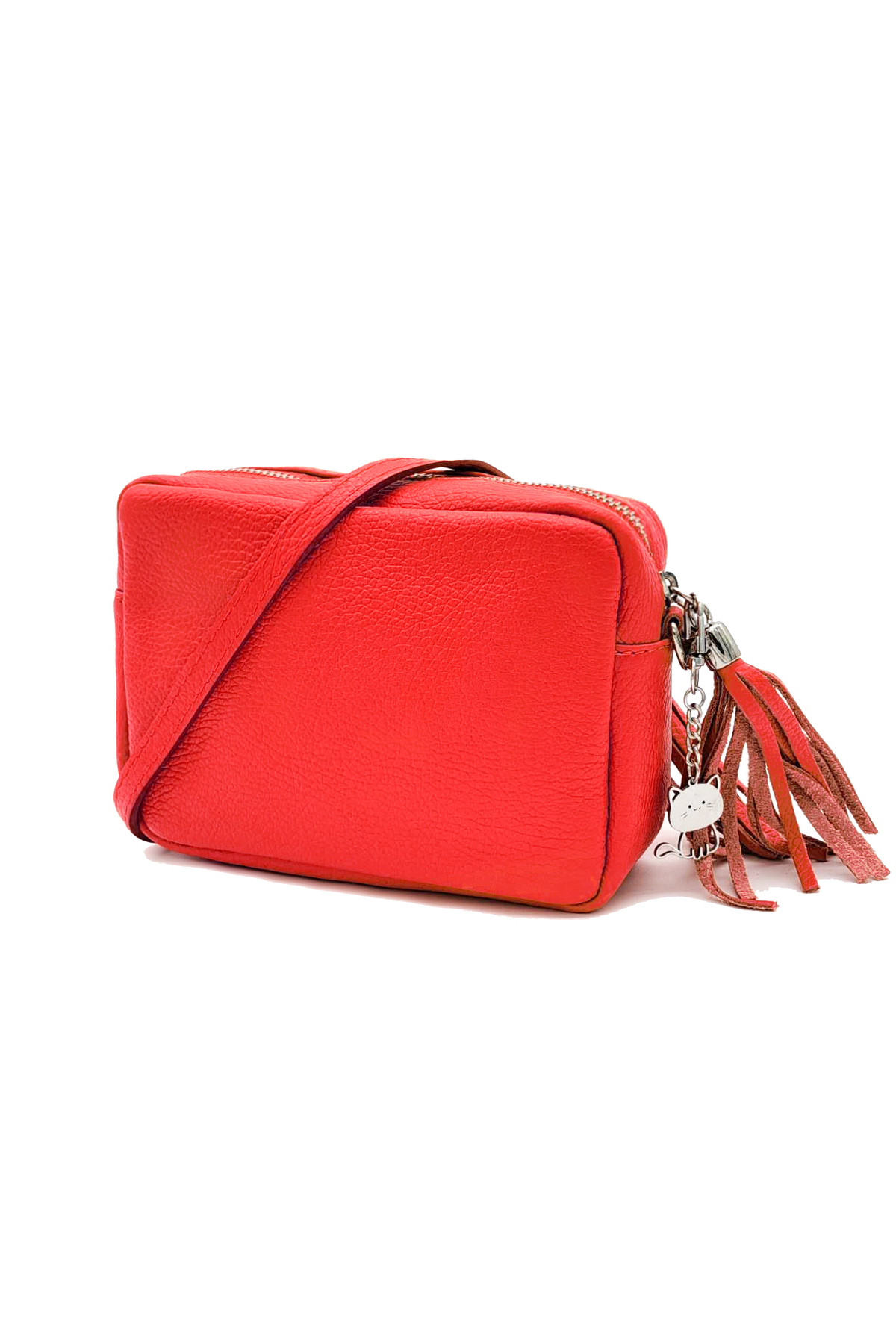 Mini Tassel Italian Genuine Leather Purse Crossbody Bag With Tassel - Red image
