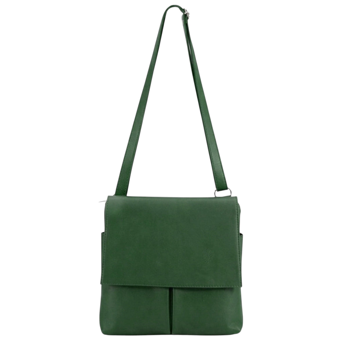 Genuine Leather Multi-Pocket Messenger Crossbody Bag - FOREST GREEN image