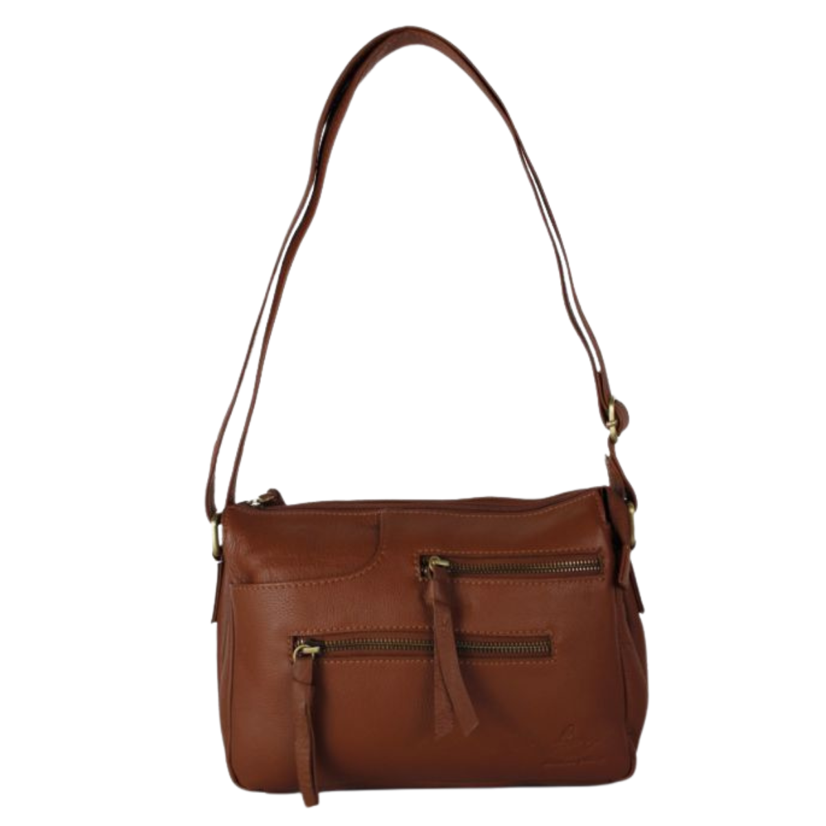 Stylish Functional Design Genuine Leather Shoulder Bag - BROWN image