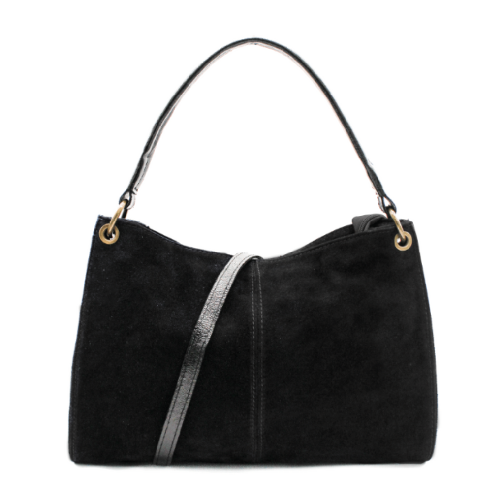 Genuine Italian Suede Leather Stylish Small Shoulder Bag With Detachable Strap - BLACK image