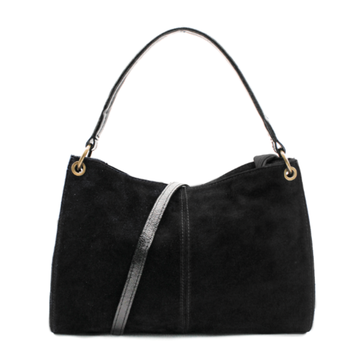 Genuine Italian Suede Leather Stylish Small Shoulder Bag With Detachable Strap - BLACK image