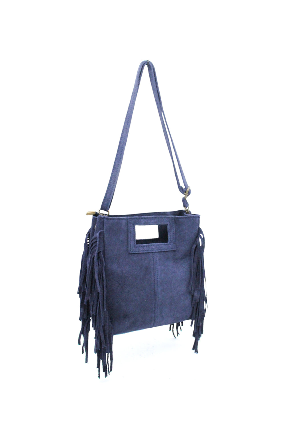 Genuine Italian Suede Crossbody Bag with Boho Fringe Design image 12