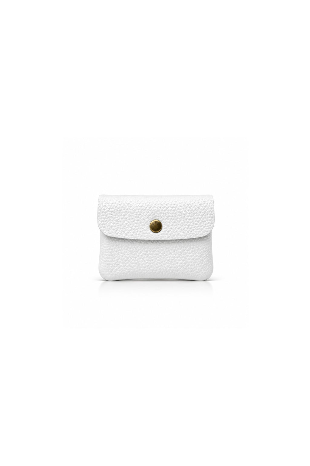 Genuine Italian Leather Compact Coin Purse with Snap Closure - White image