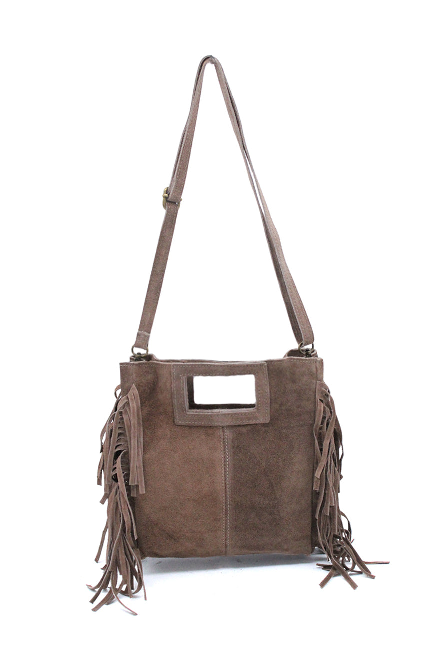 Genuine Italian Suede Crossbody Bag with Boho Fringe Design image 13
