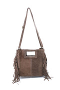 Genuine Italian Suede Crossbody Bag with Boho Fringe Design image 13