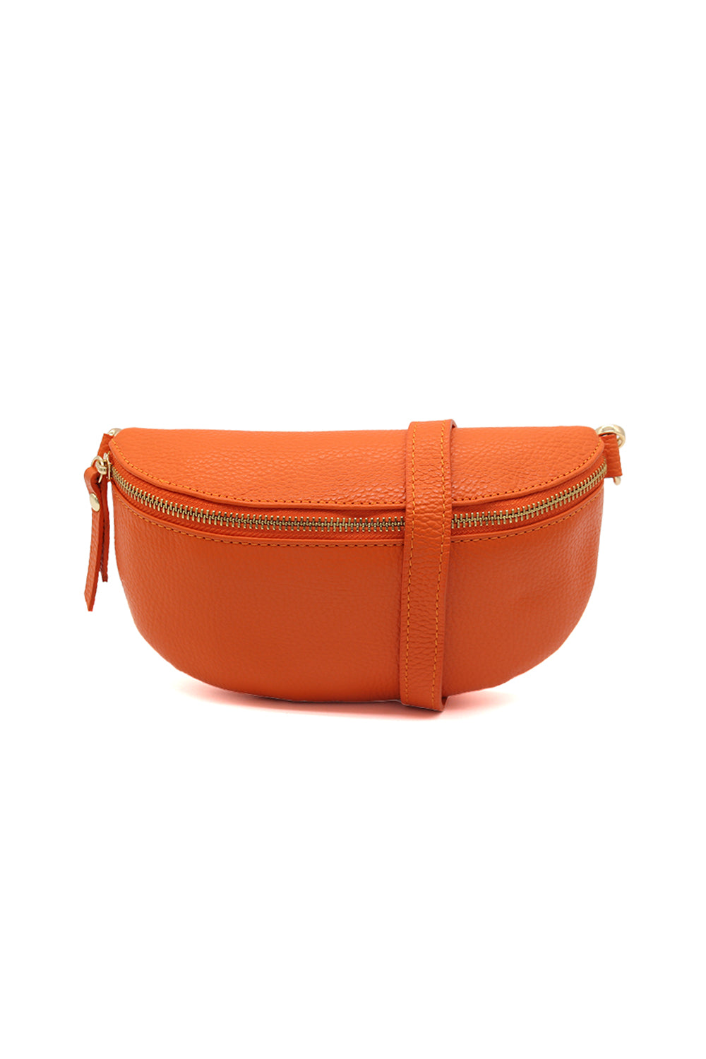 Minimalist Genuine Leather Sling Crossbody Bag with Zippered Closure - Orange image