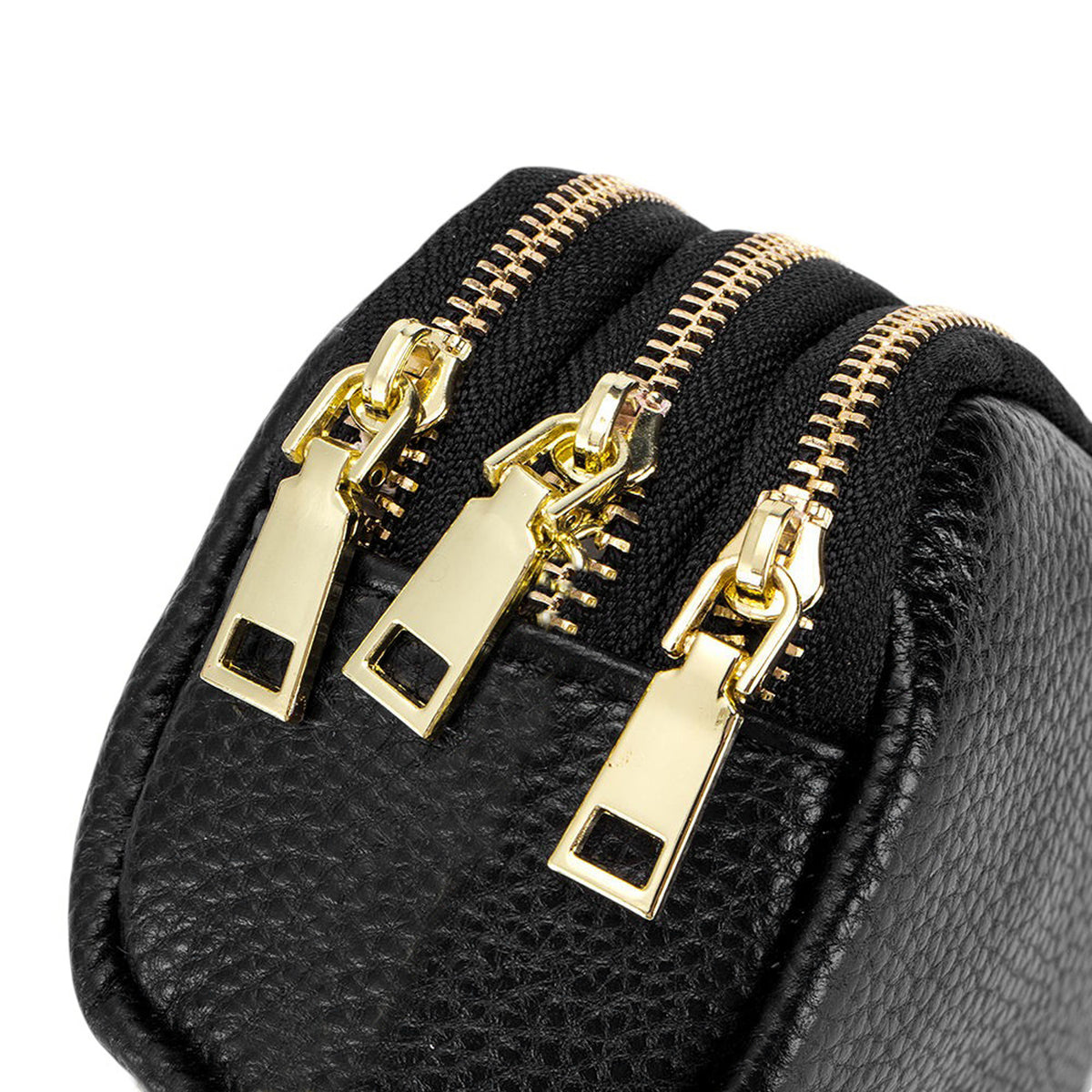 Genuine Leather Gold Tone Zippered Compact Pouch Purse image 3