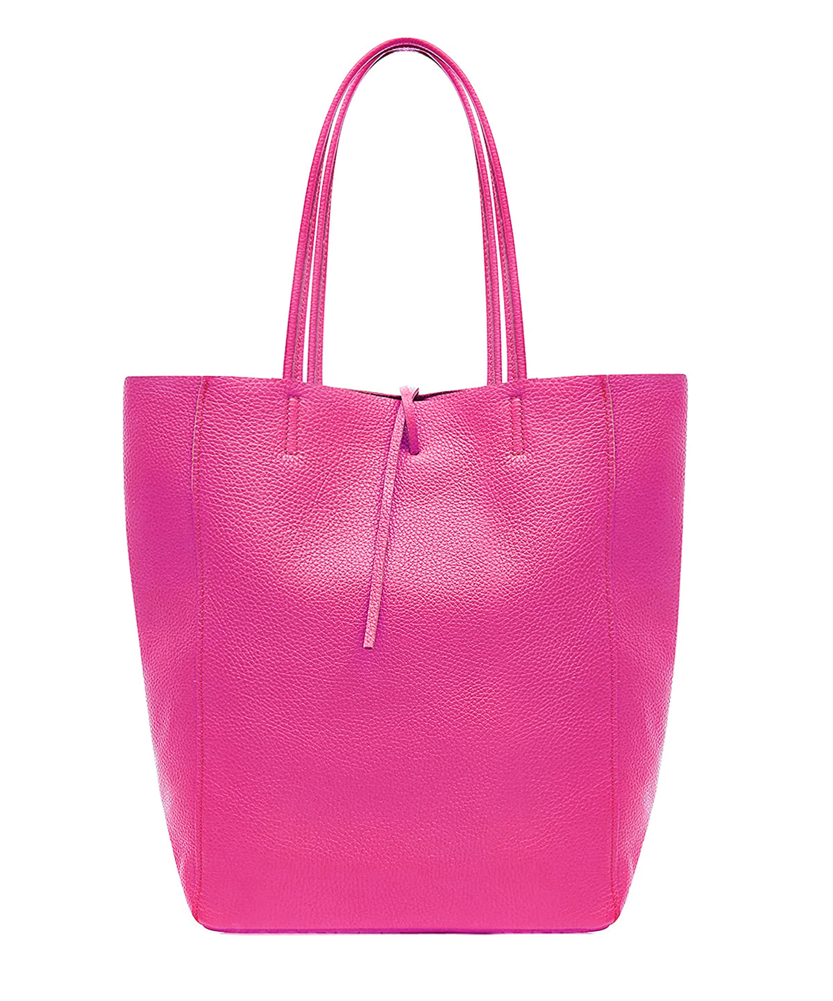 Soft Slouch Genuine Italian Leather Large Shopper Tie Closure Style Tote Handbag - Fuchsia image