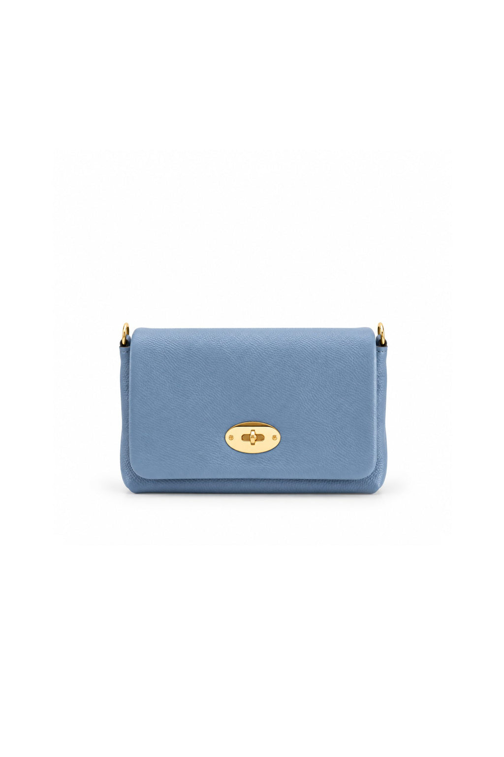 Genuine Italian Leather Flap Crossbody Bag with Turn Lock - Blue image