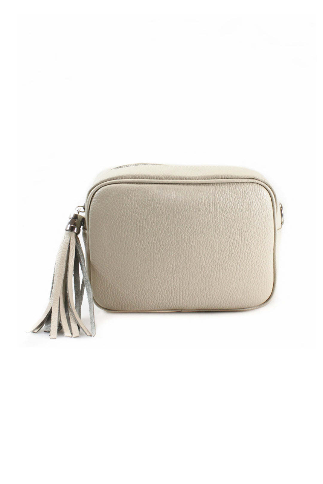 Tassel Charm Genuine Italian Leather Camera Handbag Crossbody Bag - Beige image