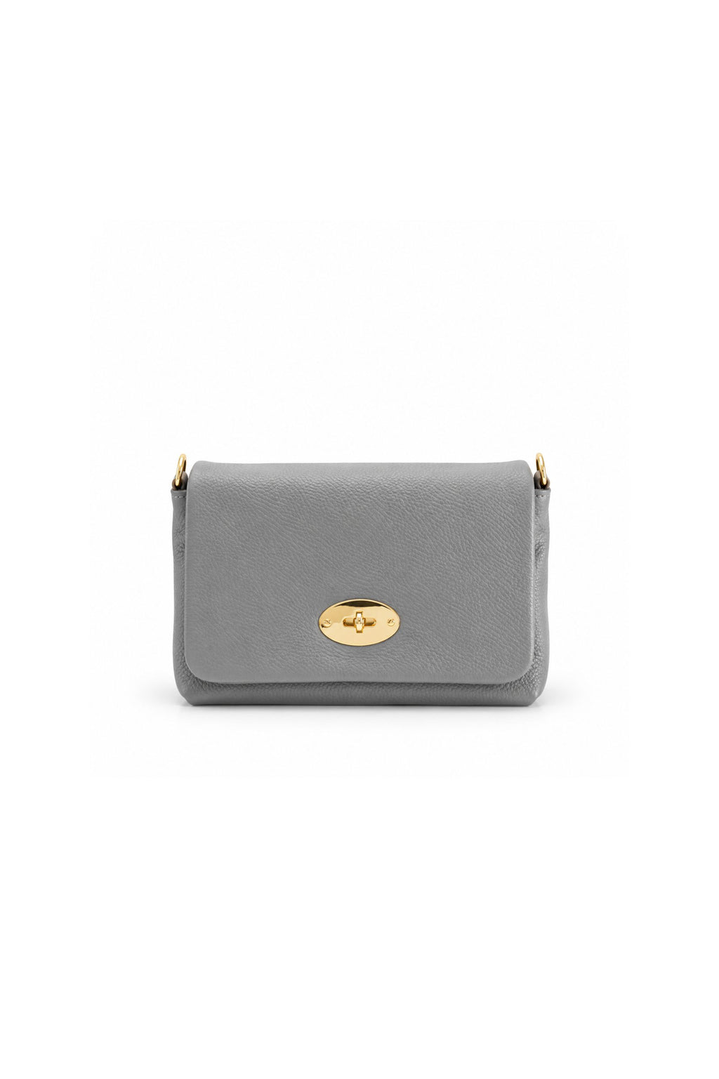 Genuine Italian Leather Flap Crossbody Bag with Turn Lock - Light Grey image