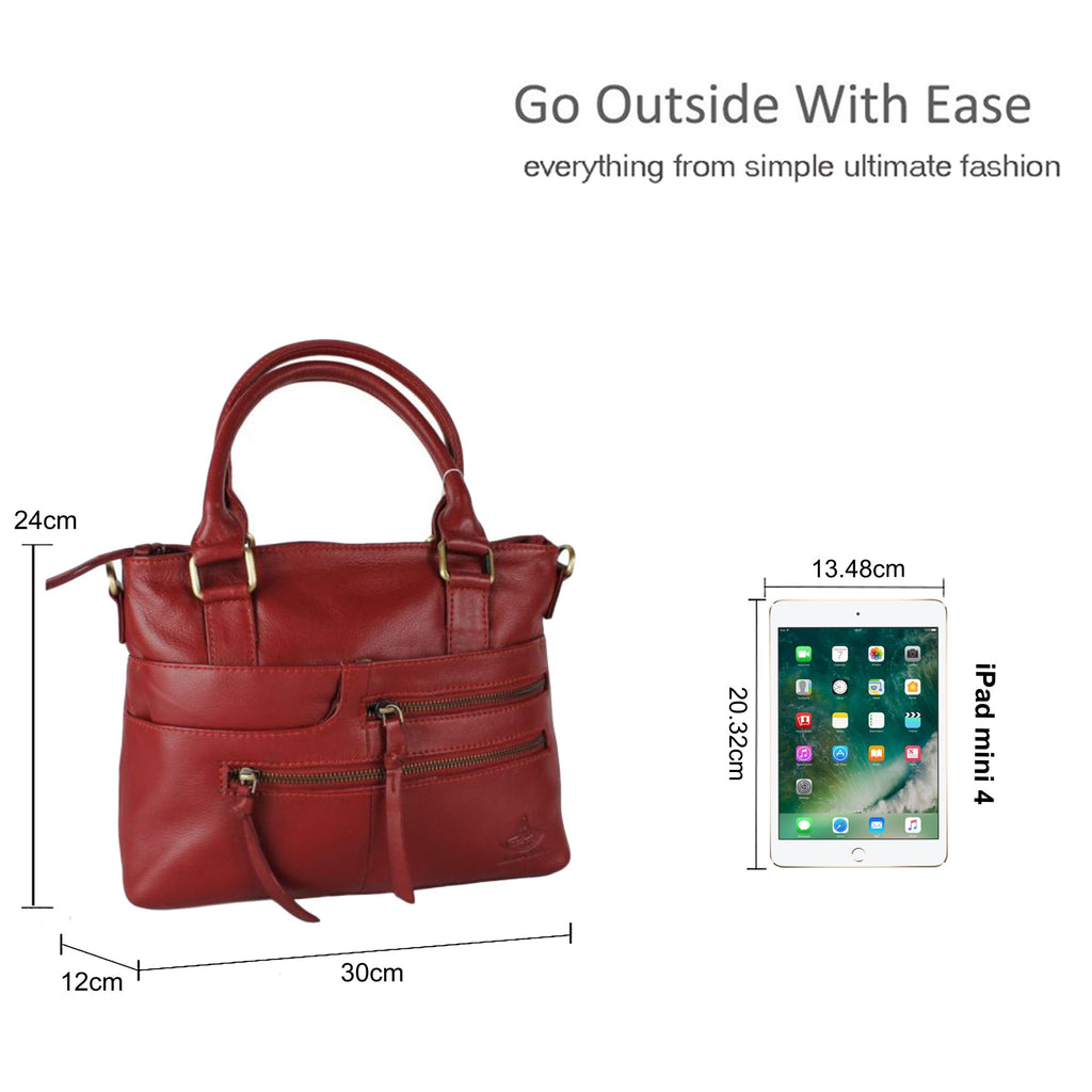 Elegant Zipper Accents Genuine Leather Shoulder Handbag image 1