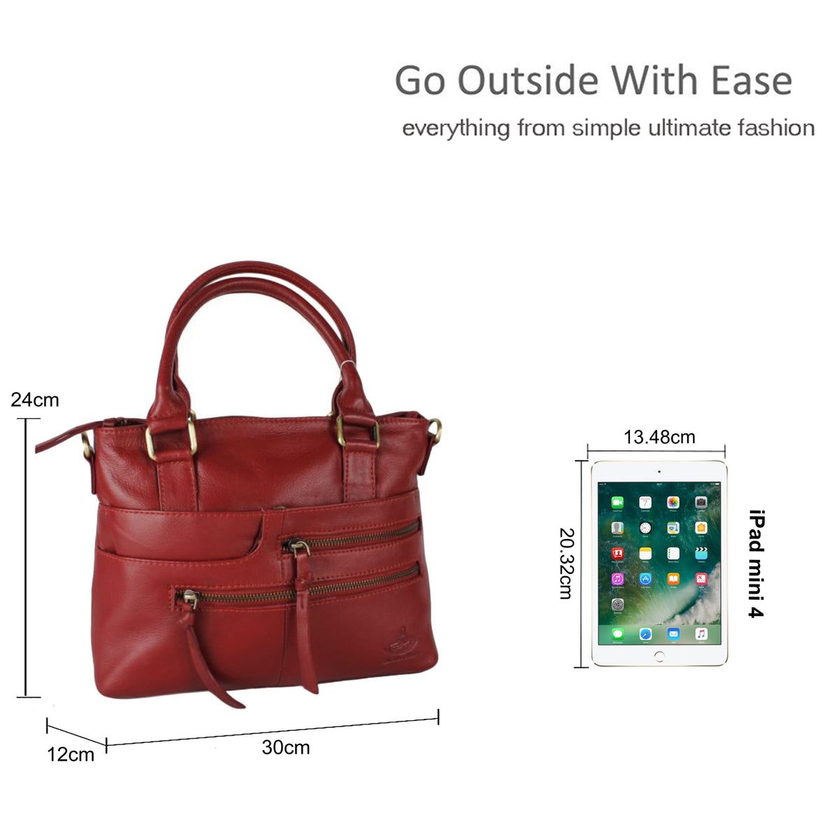 Elegant Zipper Accents Genuine Leather Shoulder Handbag image 1