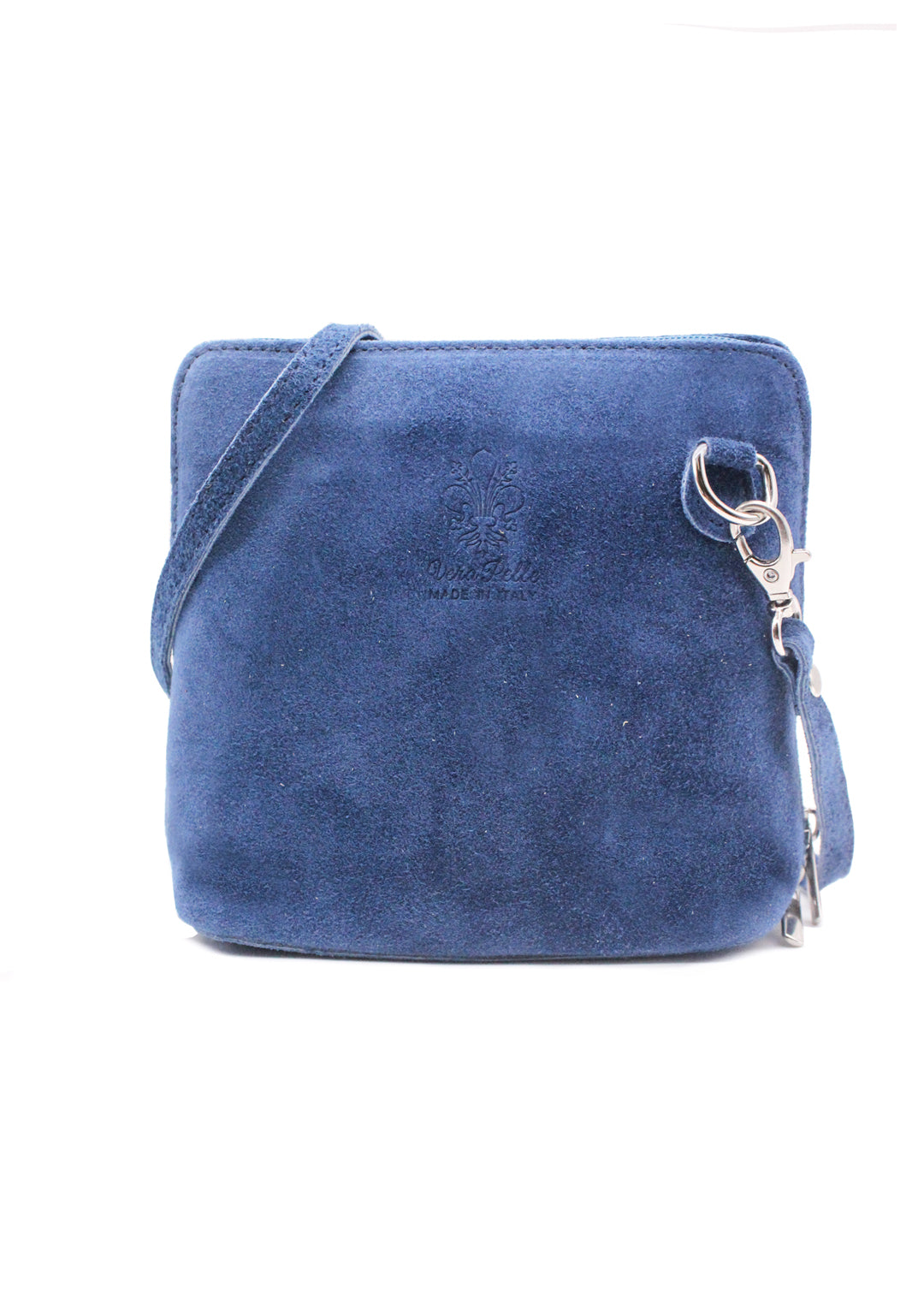 Small Genuine Italian Suede Leather Zip Around Crossbody Bag - Blue image