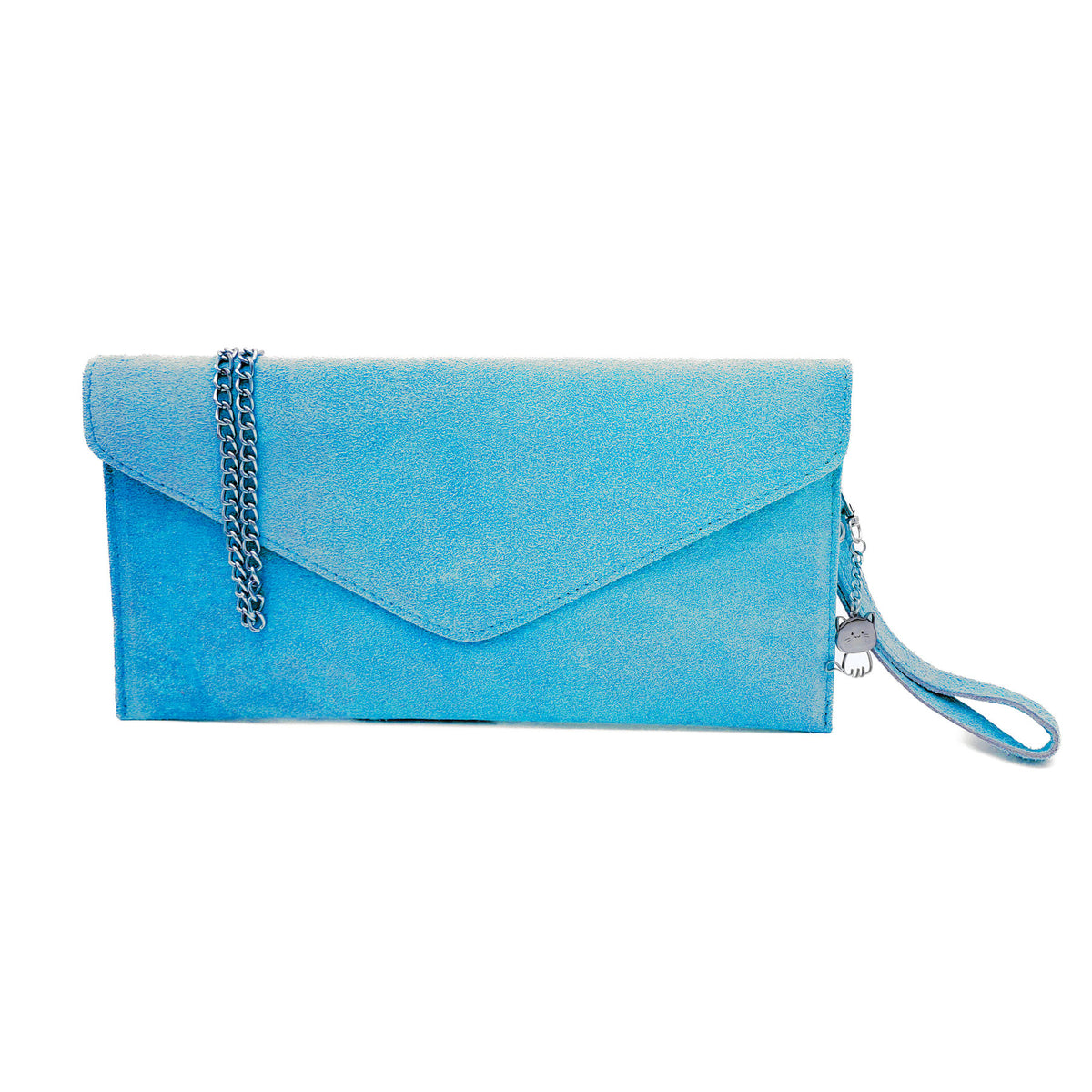 Genuine Italian Suede Envelope Style Cluth Bag Purse Flat Messenger Handbag - LIGHT BLUE image