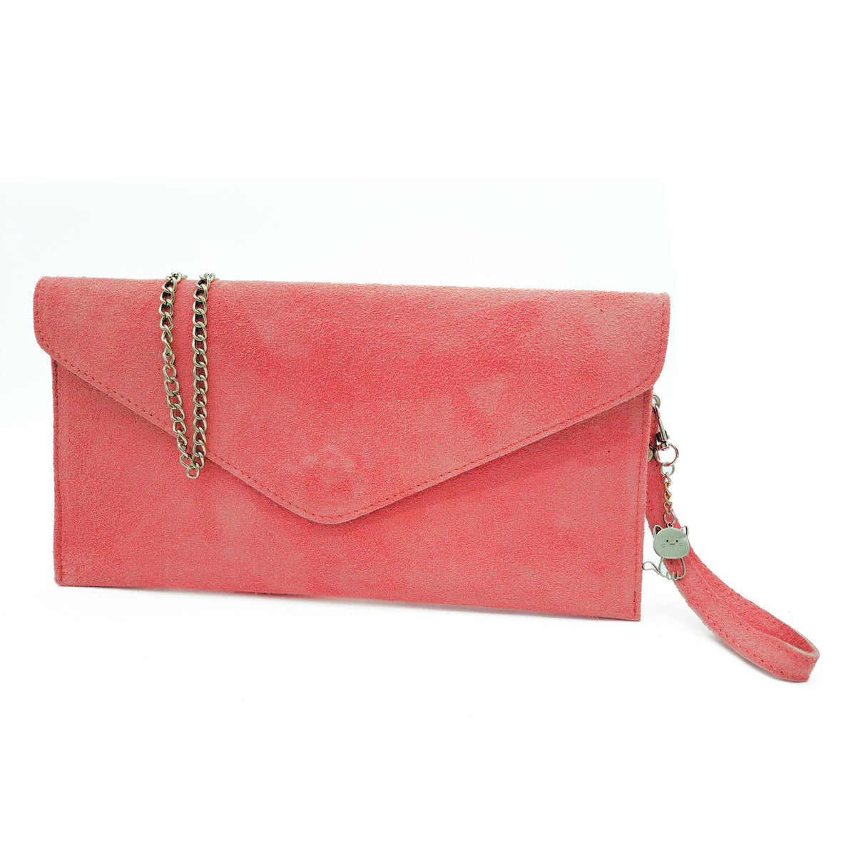 Genuine Italian Suede Envelope Style Cluth Bag Purse Flat Messenger Handbag - CORAL image