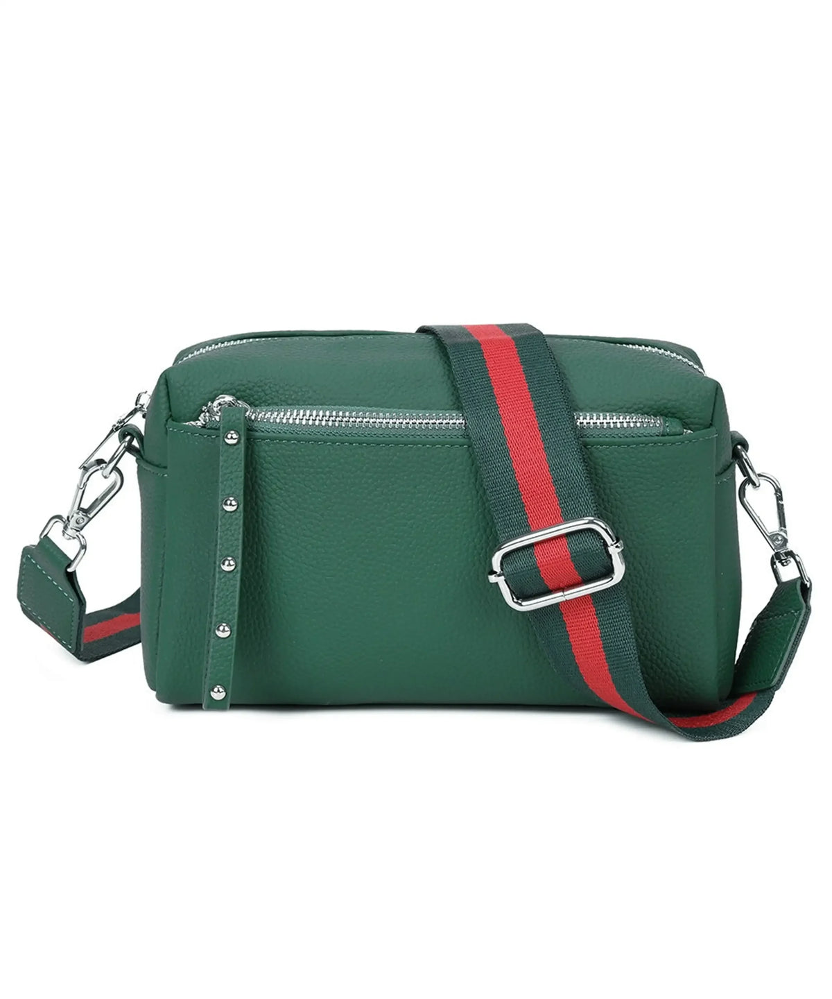 Metal Accents Genuine Leather Rectangular Crossbody Bag - EMERALD image