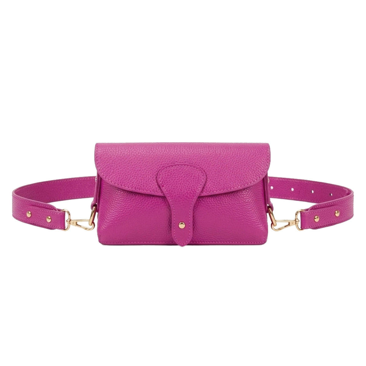 Genuine Leather Magnetic Flap Small Crossbody Handbag - FUCHSIA image