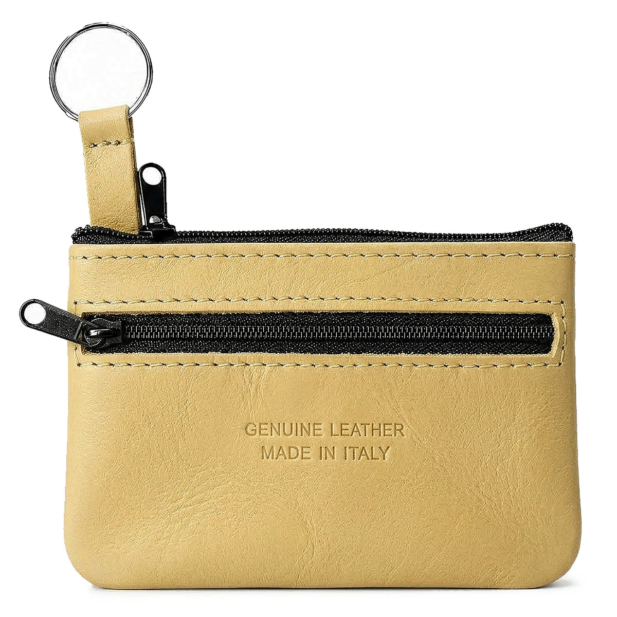 Genuine Leather Coin Purse Mini Key Ring Pouch Organizer - YELLOW image