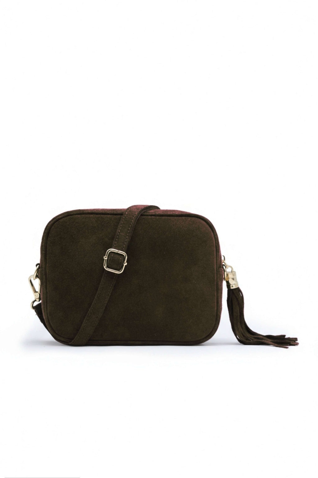 Genuine Italian Suede Leather Crossbody Bag with Tassel Zip - Coffee image