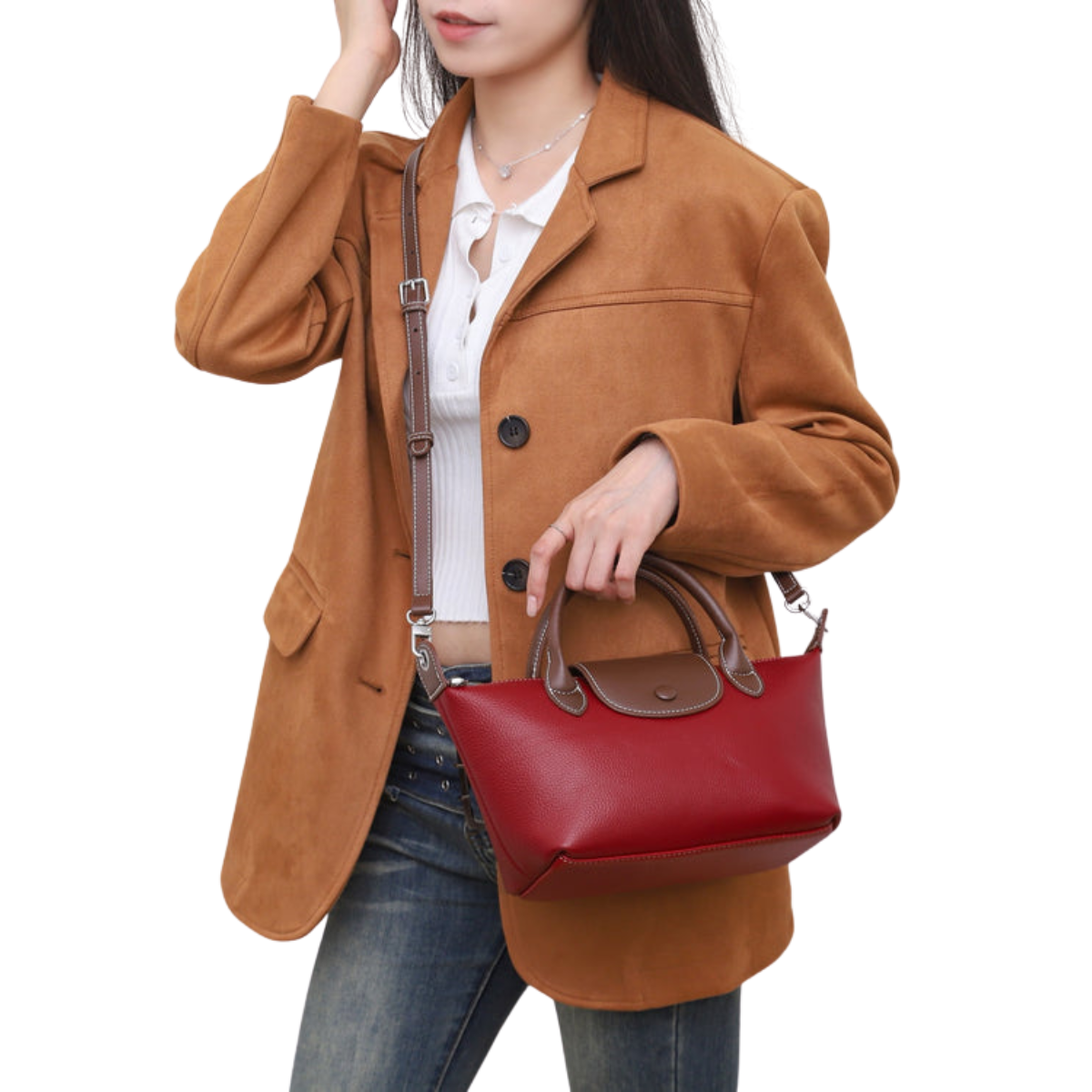 Top Handle Detachable Strap Genuine Leather Shoulder Bag image 2
