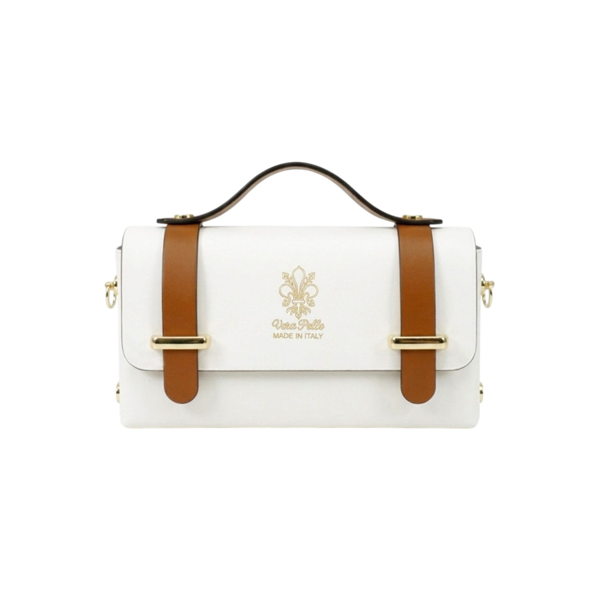 Genuine Italian Leather Structured Crossbody Mini Bag - WHITE image