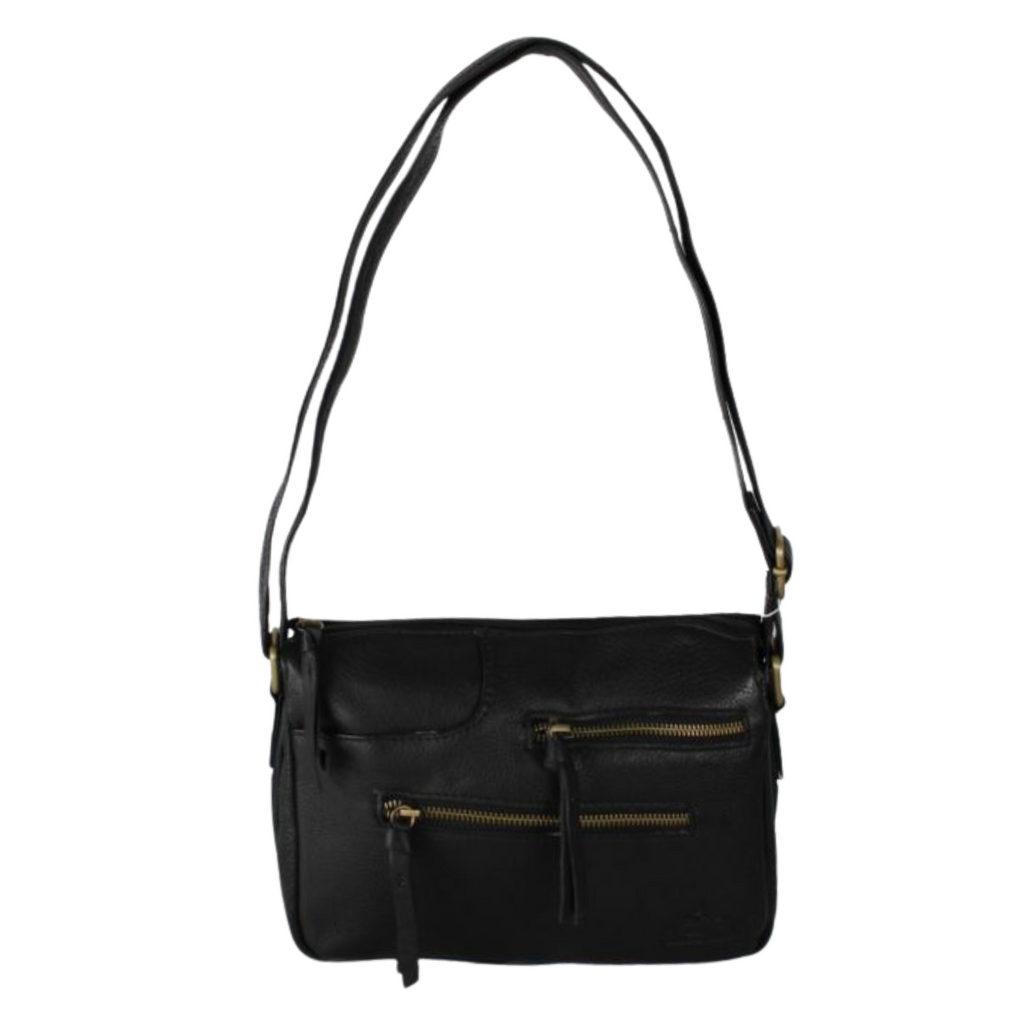 Stylish Functional Design Genuine Leather Shoulder Bag - BLACK image