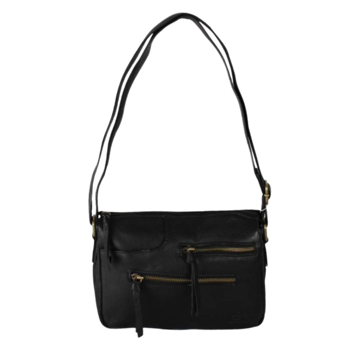 Stylish Functional Design Genuine Leather Shoulder Bag - BLACK image