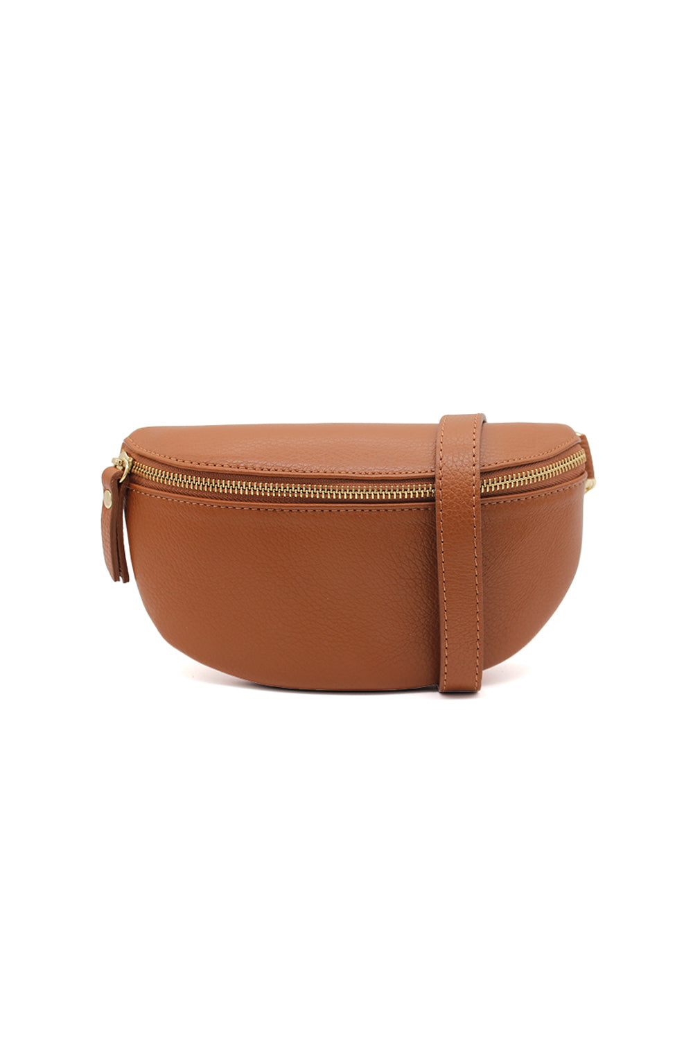 Minimalist Genuine Leather Sling Crossbody Bag with Zippered Closure - Brown image