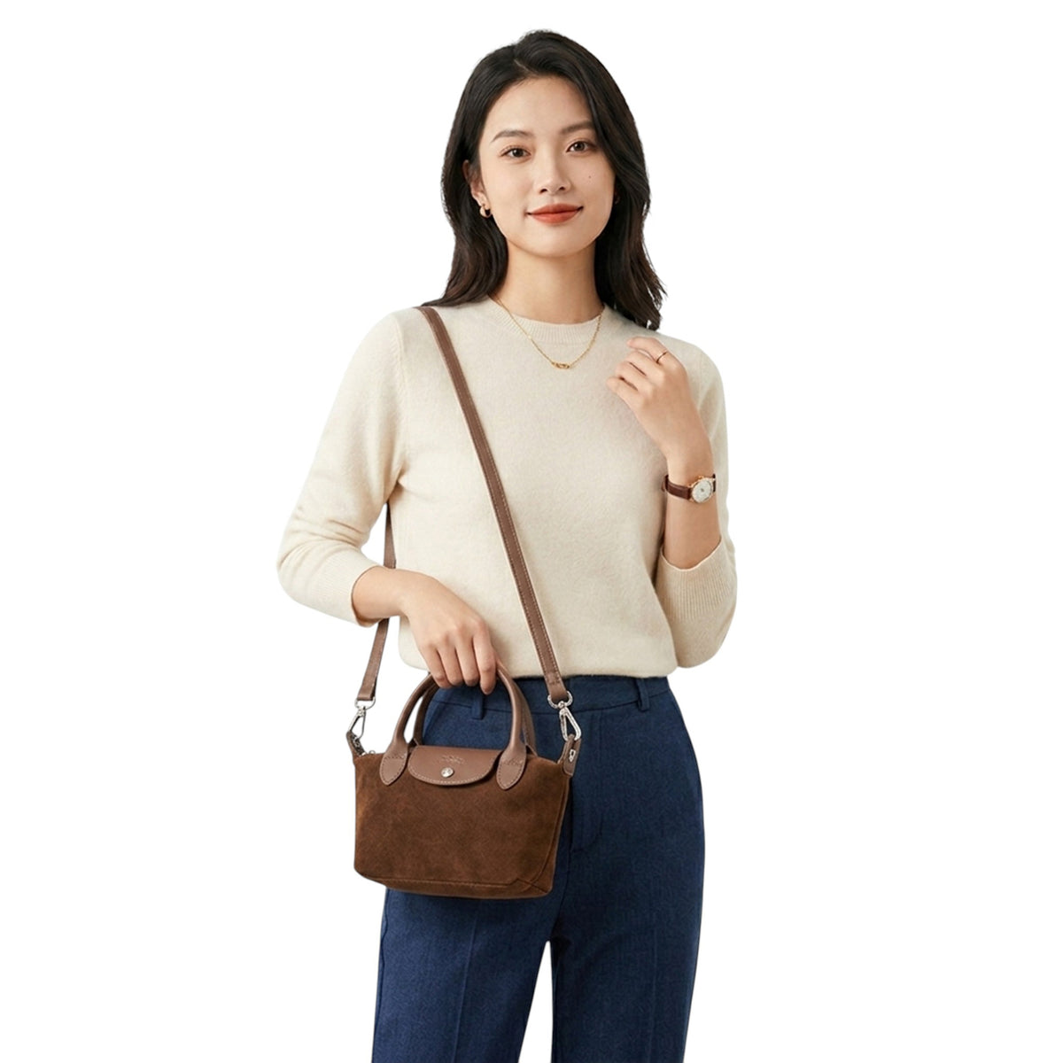 Genuine Suede Leather Classic Top Handle Crossbody Bag image 3