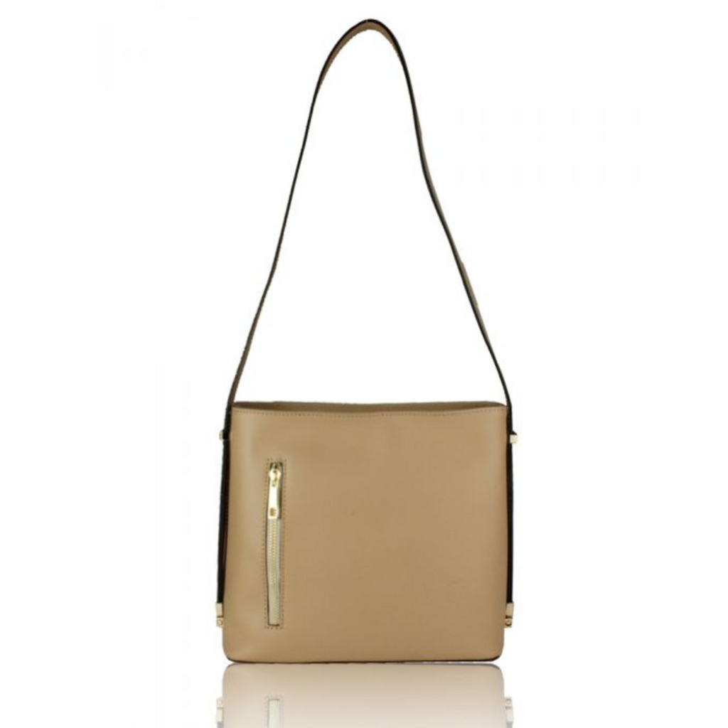 Sleek Design Minimalist Genuine Leather Crossbody Bag - ALMOND image