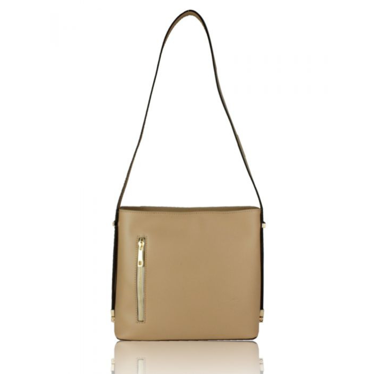Sleek Design Minimalist Genuine Leather Crossbody Bag - ALMOND image