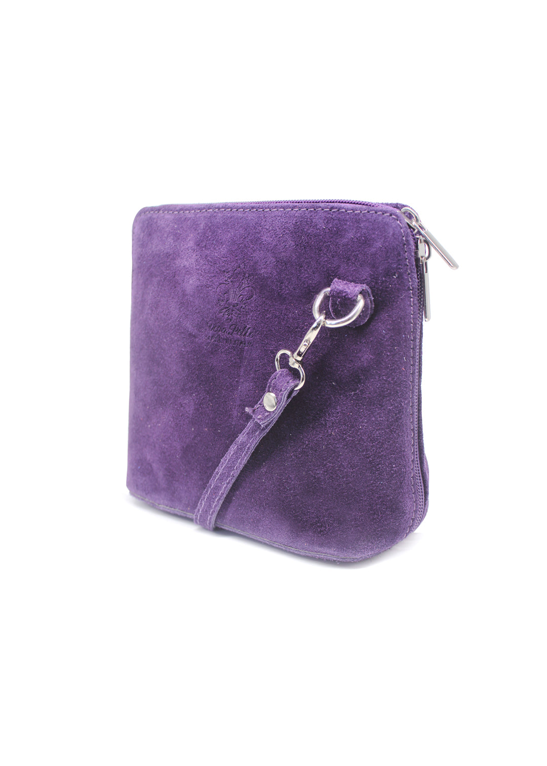Small Genuine Italian Suede Leather Zip Around Crossbody Bag - Purple image