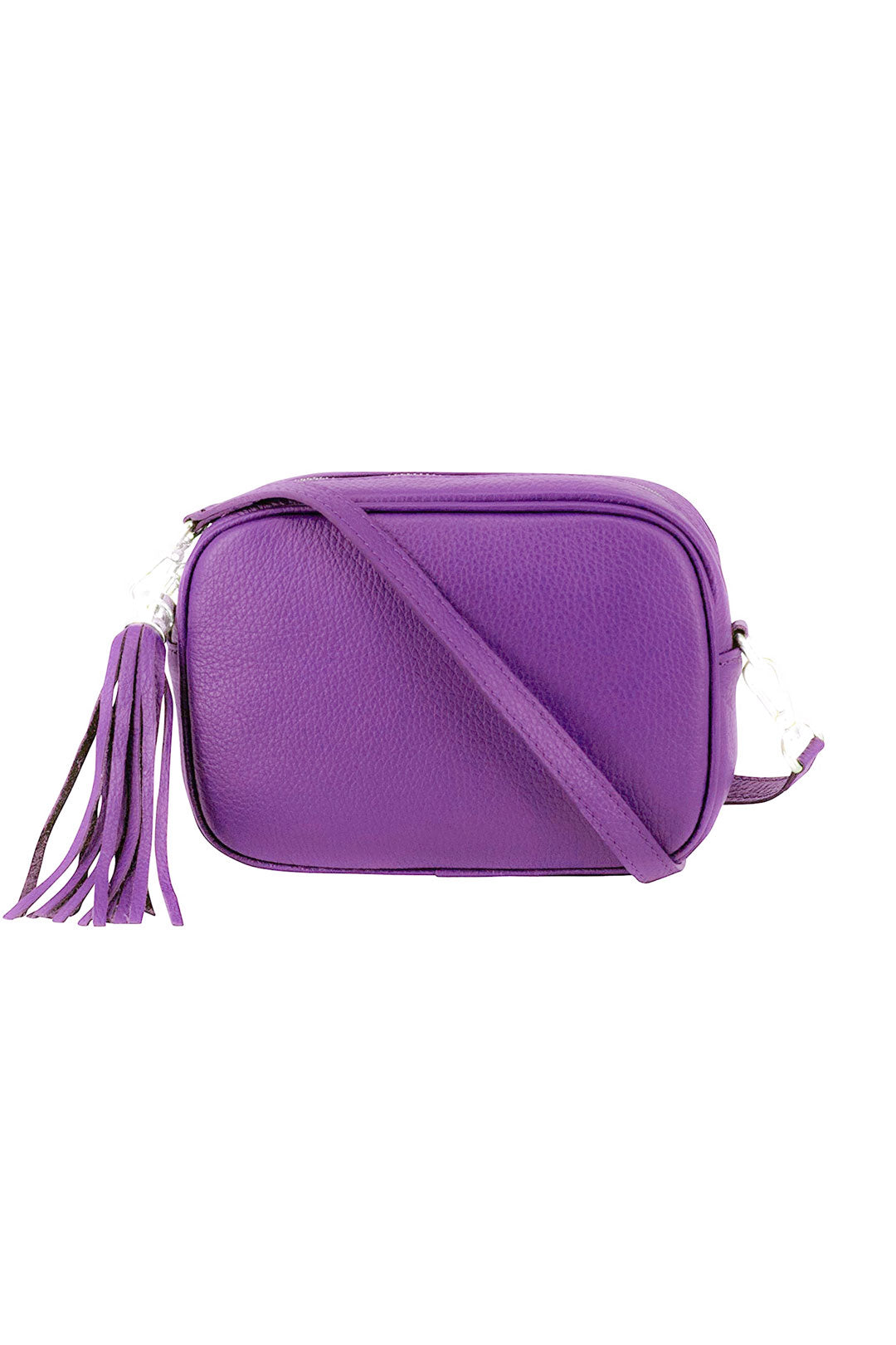 Tassel Charm Genuine Italian Leather Camera Handbag Crossbody Bag - Purple image
